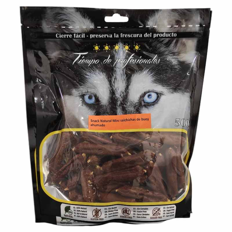 Envase Mini Salchichas de Buey Ahumado Tiempo de Profesionales 500gr