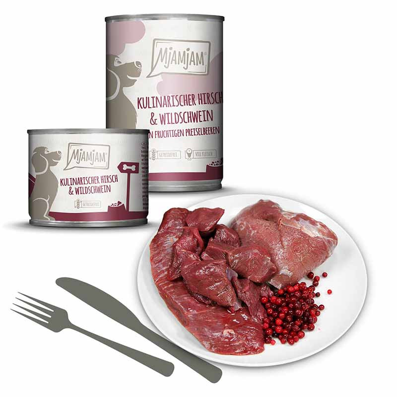 MjAMjAM Venado y Jabalí ingredientes naturales – carne fresca y arándanos para perros