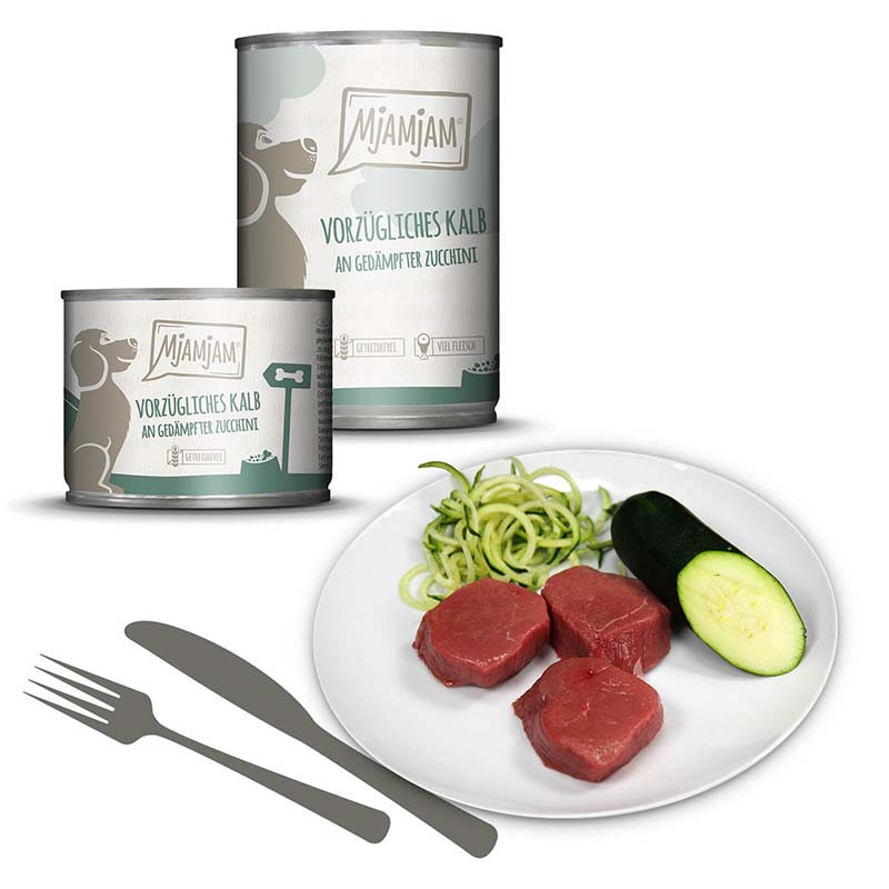 MjAMjAM Ingredientes Ternera con Calabacín para perros – carne fresca y calabacín al vapor