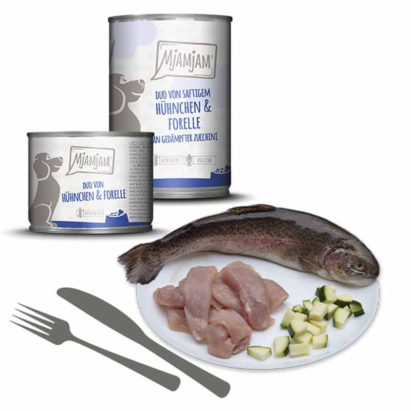 MjAMjAM Ingredientes Dúo Pollo y Trucha con Calabacín al Vapor