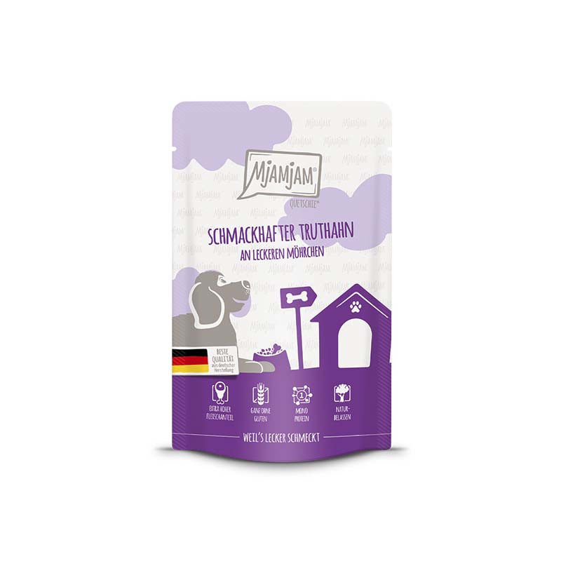 MjAMjAM Pavo con Zanahorias 125gr – comida húmeda para perros