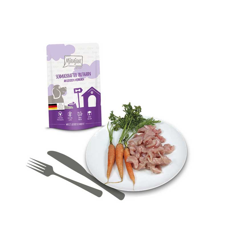 Ingredientes naturales MjAMjAM pavo con zanahorias para perros