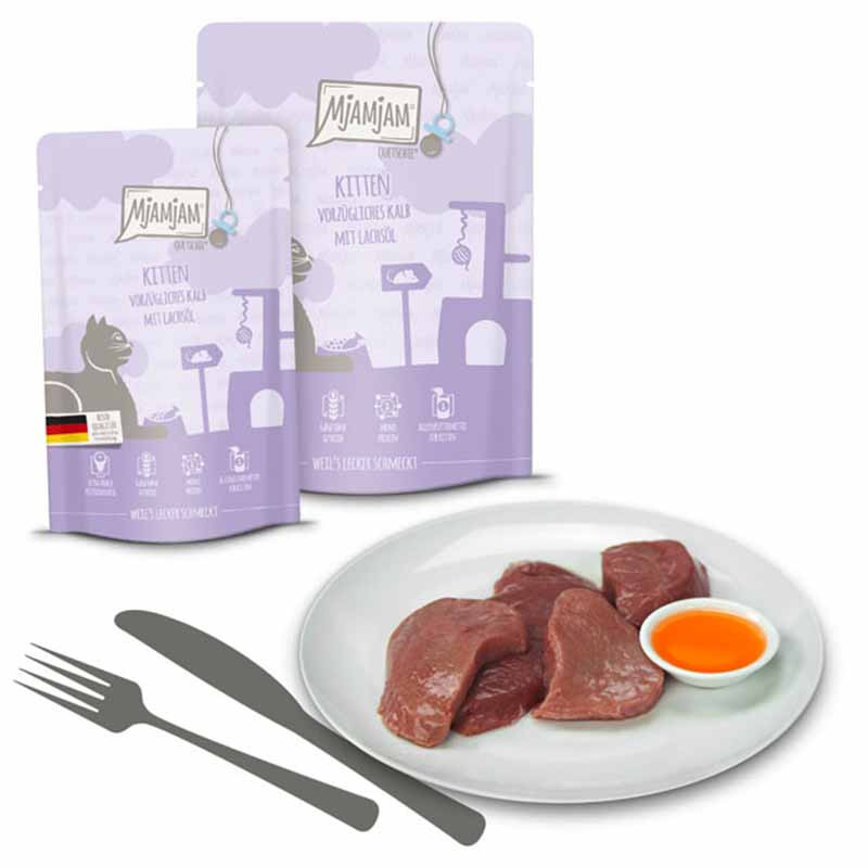 MjAMjAM Kitten Ternera con Aceite de Salmón 125 g – comida húmeda gatitos