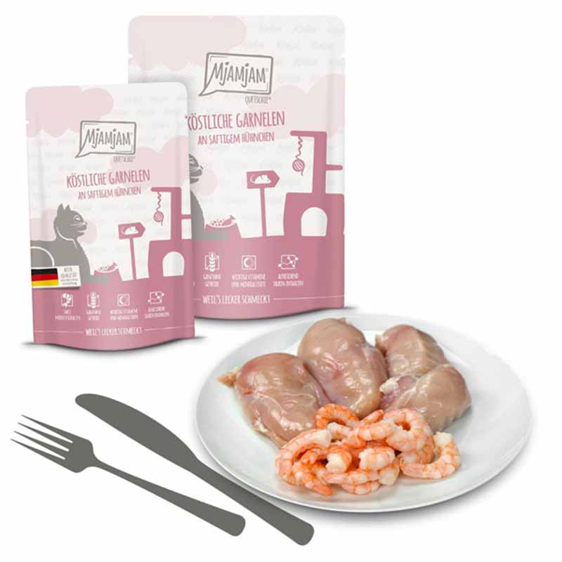 MjAMjAM Ingredientes pollo y gambas alimento natural gatos