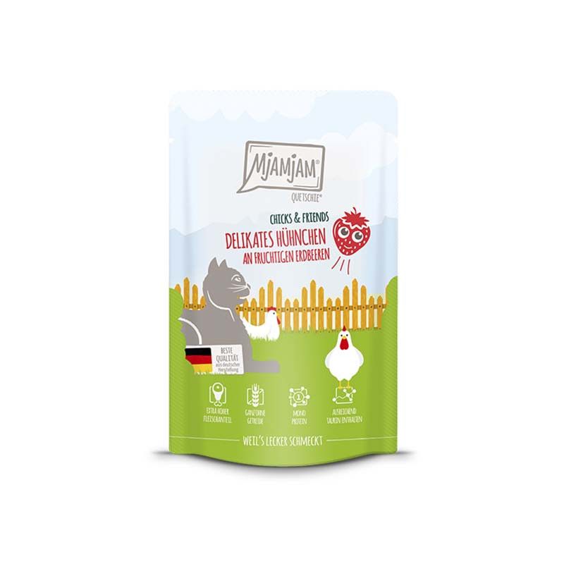 MjAMjAM Pollo con Fresas 125gr comida húmeda natural para gatos