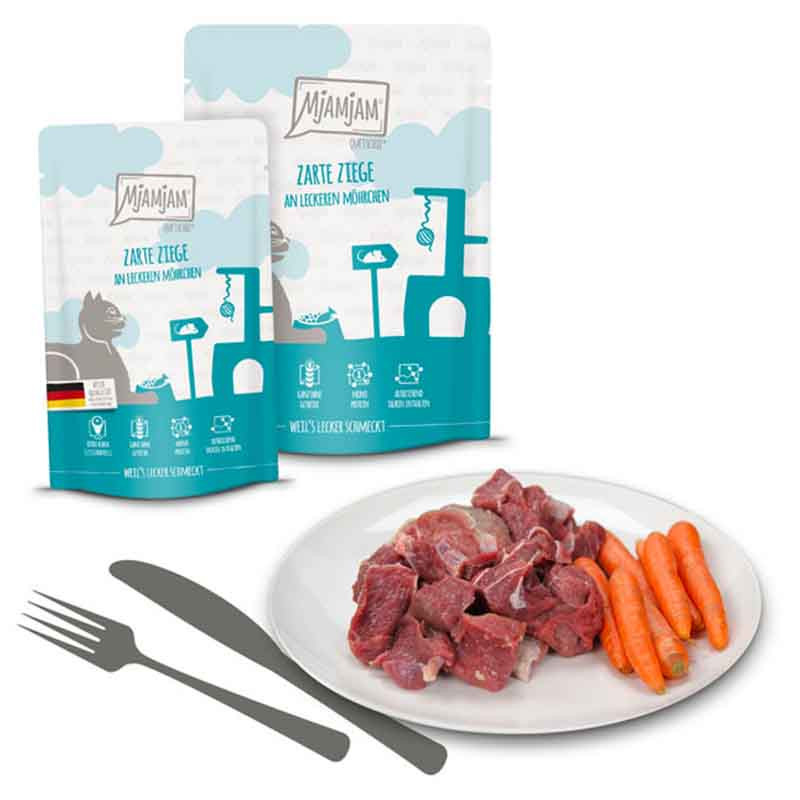 Ingredientes de MjAMjAM Cabra con Zanahoria – receta natural sin cereales para gatos