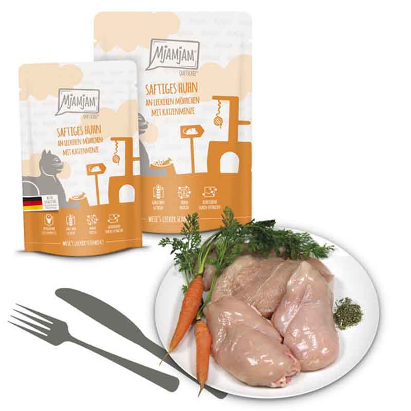 Ingredientes de MjAMjAM Pollo con Zanahoria – receta natural sin cereales para gatos