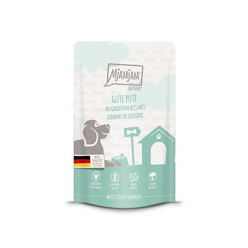 MjAMjAM Pavo con Arroz y Calabacín 125gr para perros – Envase del producto