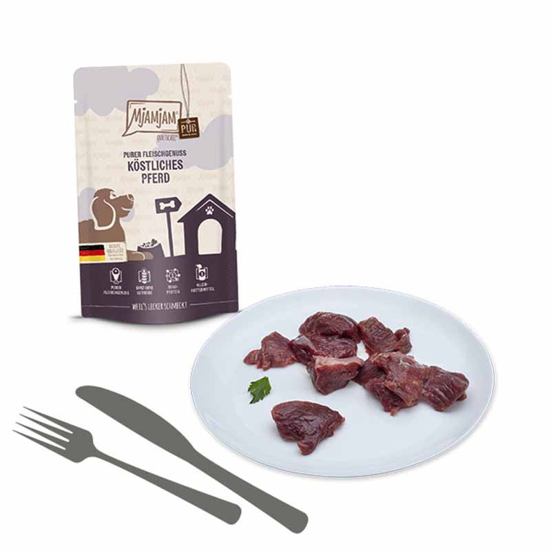 Ingredientes de MjAMjAM Caballo Puro – comida húmeda natural monoproteica para perros