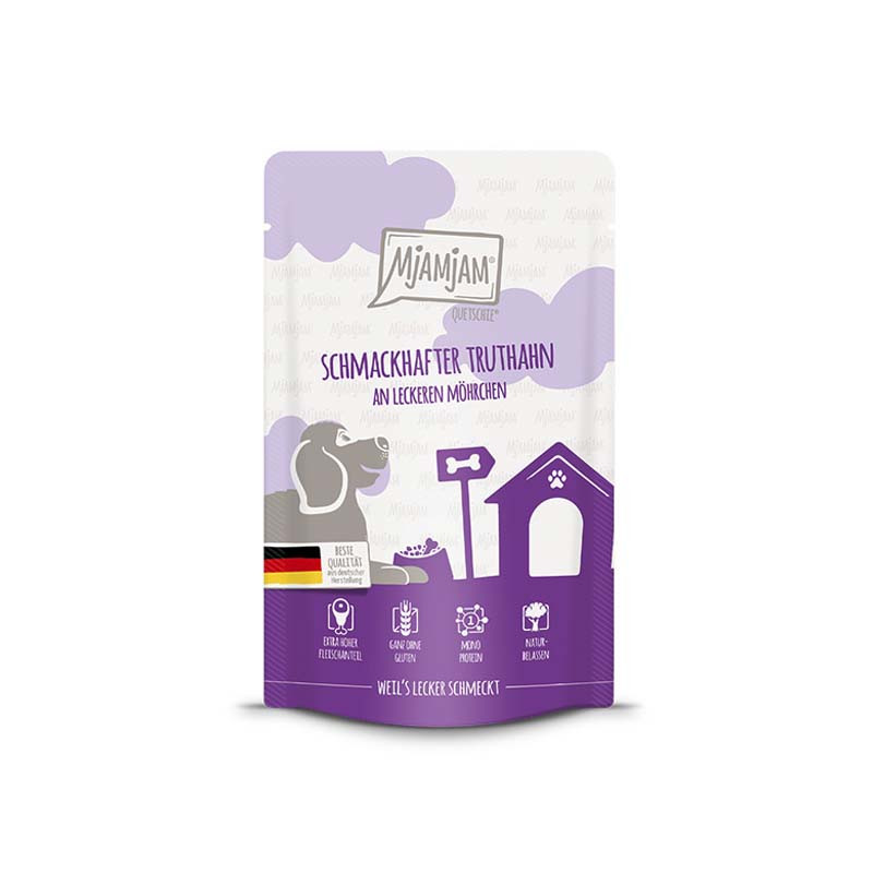 MjAMjAM Pavo con Zanahorias 125gr para perros – Envase del producto