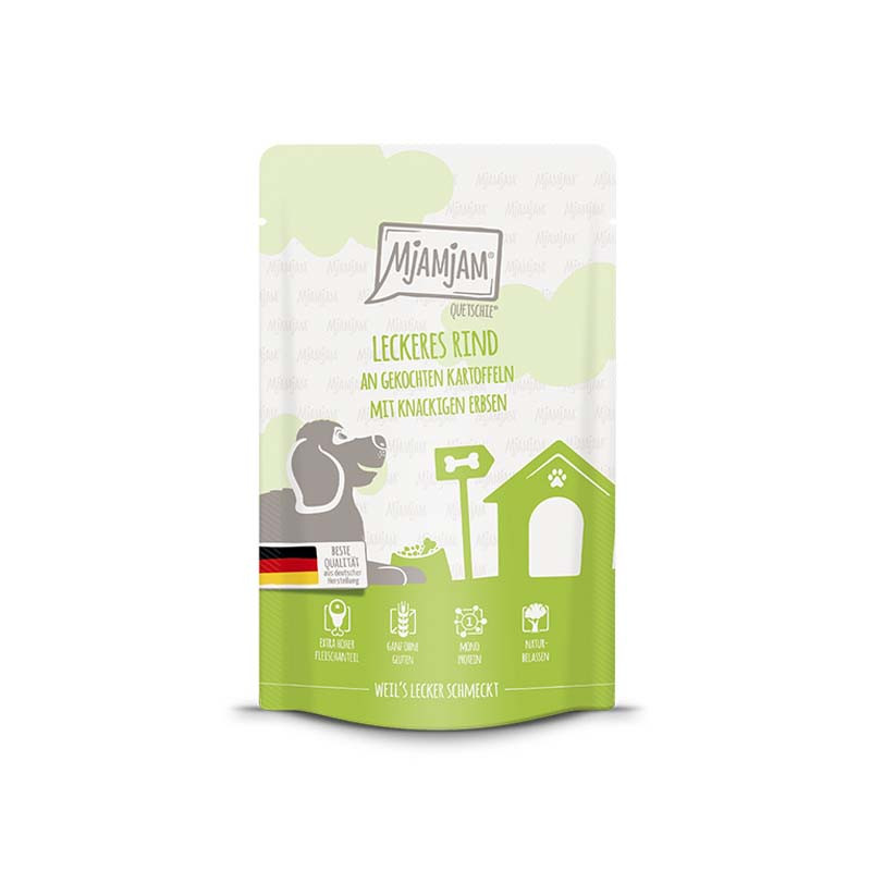 MjAMjAM Carne de Res con Patatas y Guisantes 125gr para perros – Envase del producto