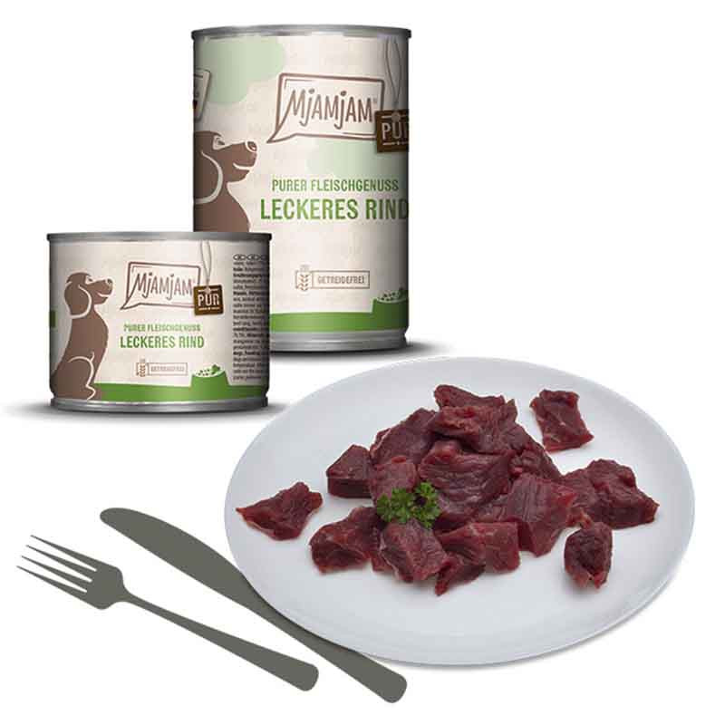 Ingredientes de MjAMjAM Carne de Vacuno Pura – comida húmeda natural monoproteica para perros