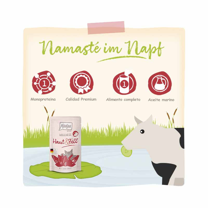 Ingredientes de MjAMjAM Wellness Piel y Pelaje Ternera – comida húmeda natural para gatos