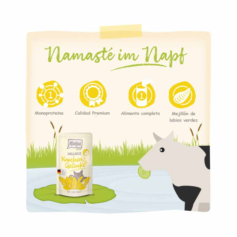 Ingredientes MjAMjAM Wellness Rind para huesos y articulaciones – comida húmeda natural para gatos