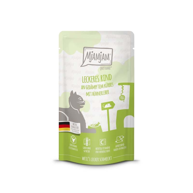 MjAMjAM Res con Calabaza 125 g para gatos – Envase de comida húmeda natural