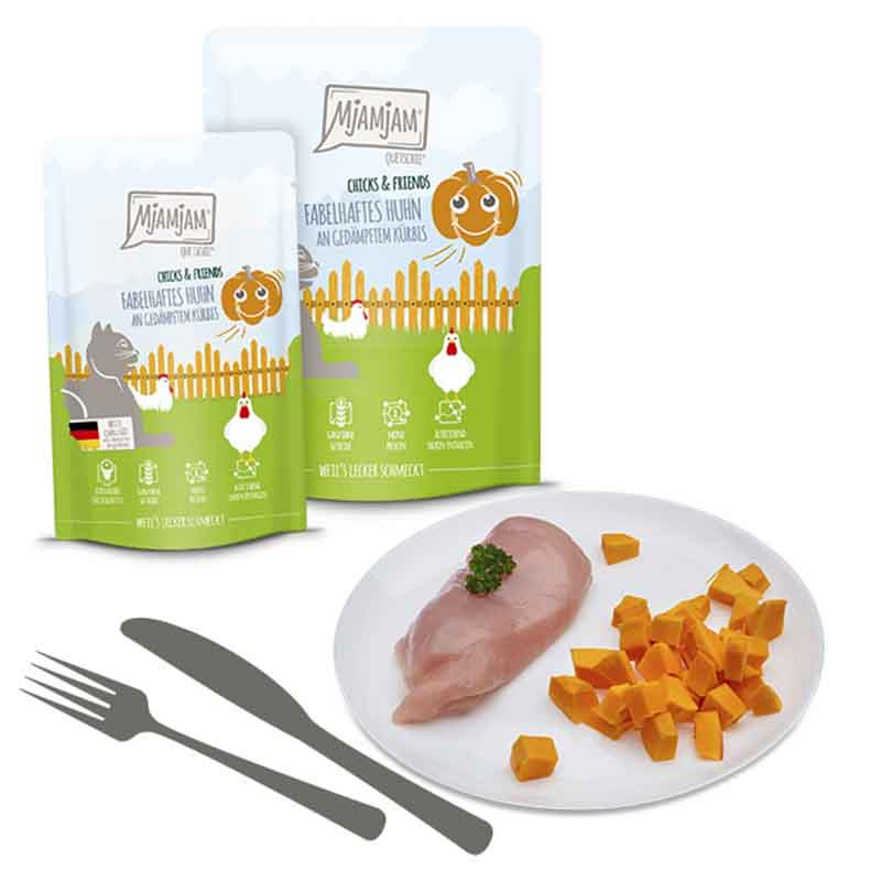 Ingredientes MjAMjAM Pollo con Calabaza – comida húmeda natural para gatos