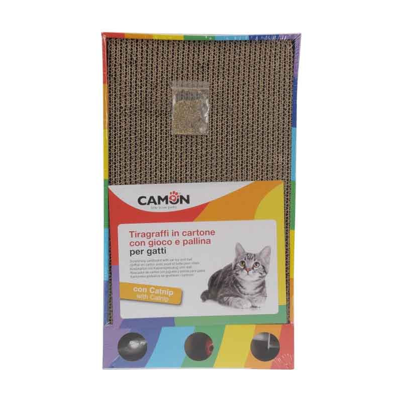 Rascador horizontal de cartón Camon para gatos con catnip