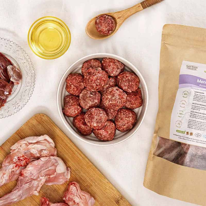 albondigas barf de conejo para gatos