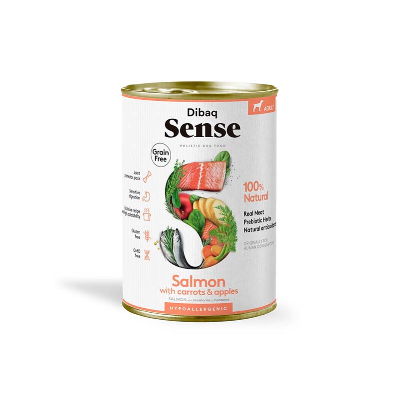 Lata Dibaq Sense Grain Free comida húmeda natural para perros de salmón