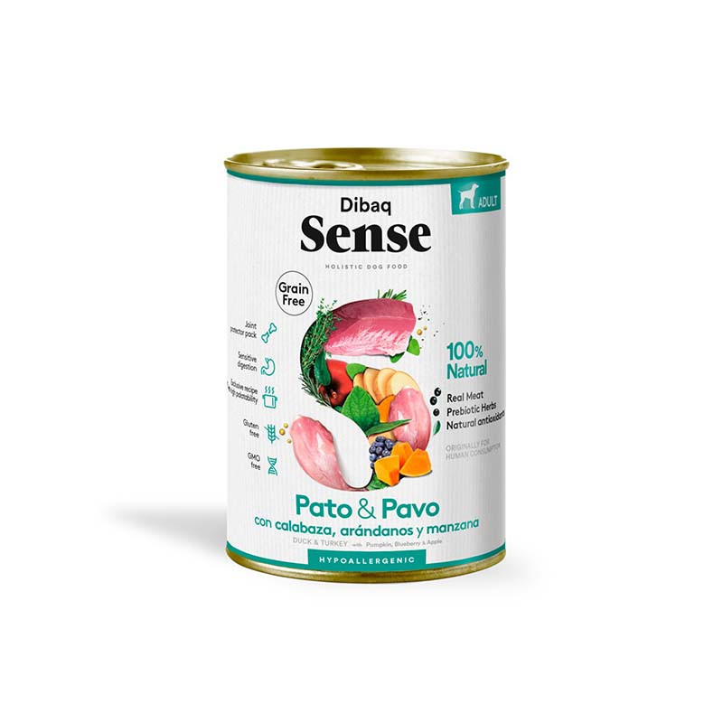 lata Dibaq Sense grain free de pato y pavo para perros