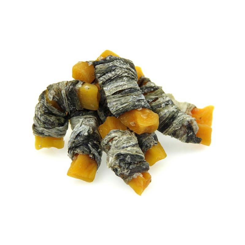 snack saludable para perros con pescado y batata