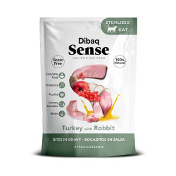 Dibaq Sense Bocaditos en salsa Pavo con Conejo comida húmeda para gatos esterilizados
