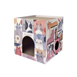 Ferribiella Cubo escondite rascador para gatos 40x40x40cm