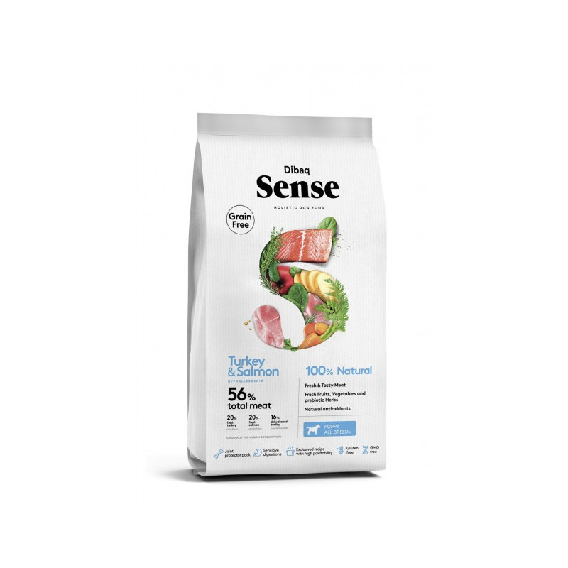 Dibaq Sense Grain Free Salmón y Pavo para Cachorros, alimento natural y sin cereales