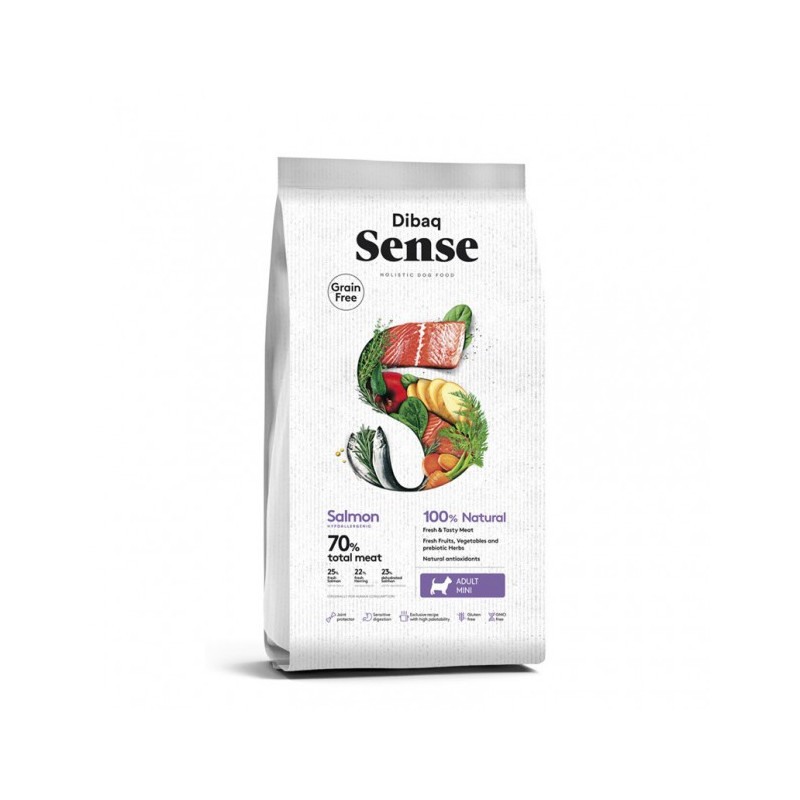 Dibaq Sense Grain Free Salmón Mini, alimento natural sin cereales para perros pequeños, rico en proteínas y omega-3