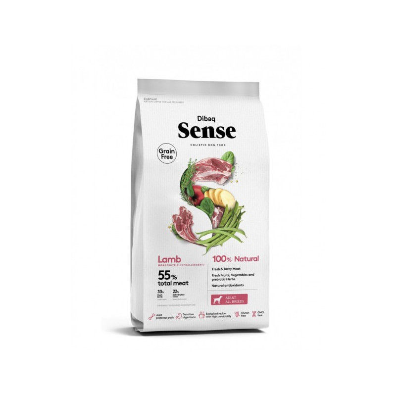 Dibaq Sense Grain Free Cordero, alimento natural sin cereales para perros, rico en proteínas y fácil de digerir