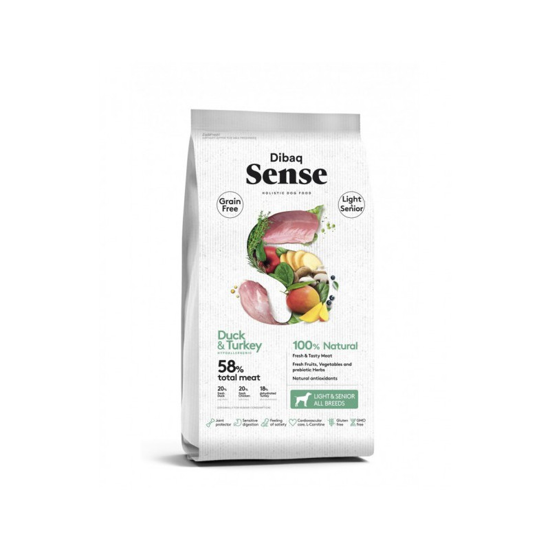 Dibaq Sense Grain Free Pato & Pavo Light Senior, pienso para perros sin cereales