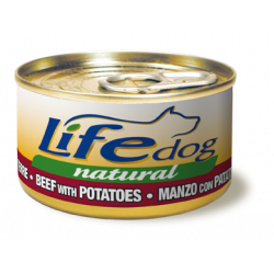Lata Life Natural 90g comida húmeda para perros con carne de res y papas