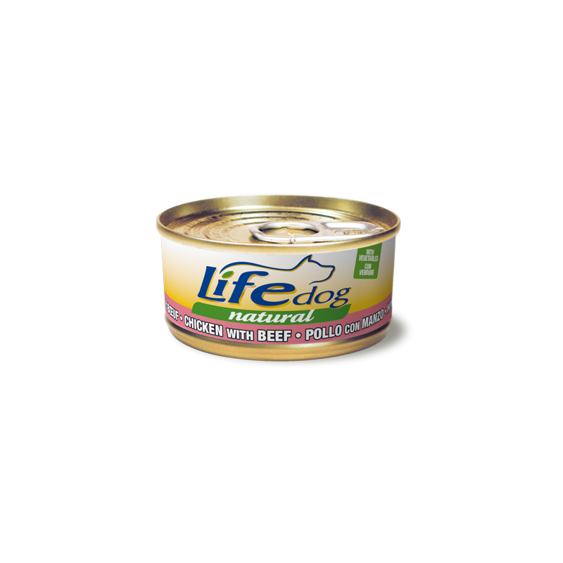 Filetes de pollo con ternera Life Natural 90g, alimento húmedo natural para perros sin conservantes ni aditivos