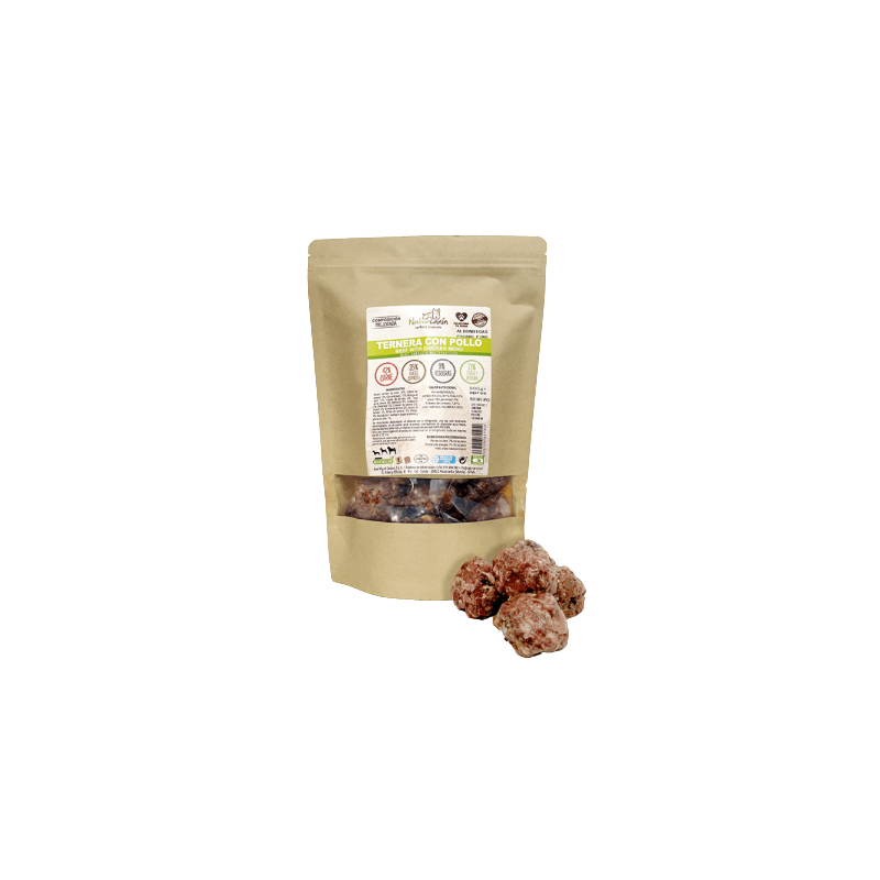 Menú BARF Naturcanin, albóndigas de ternera y pollo para perros activos y convalecientes