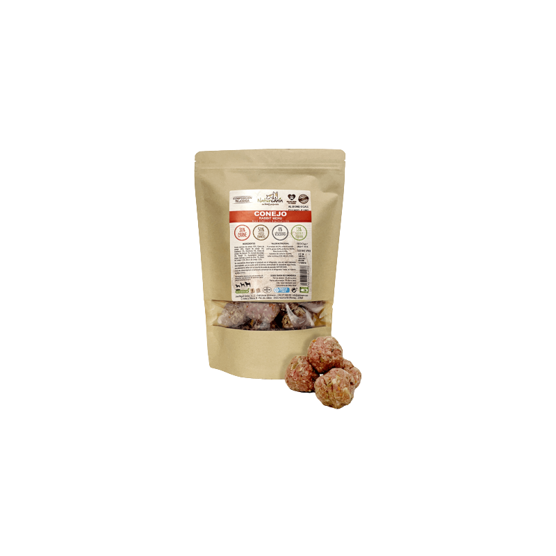 Menú BARF Naturcanin, albóndigas de conejo para perros alérgicos
